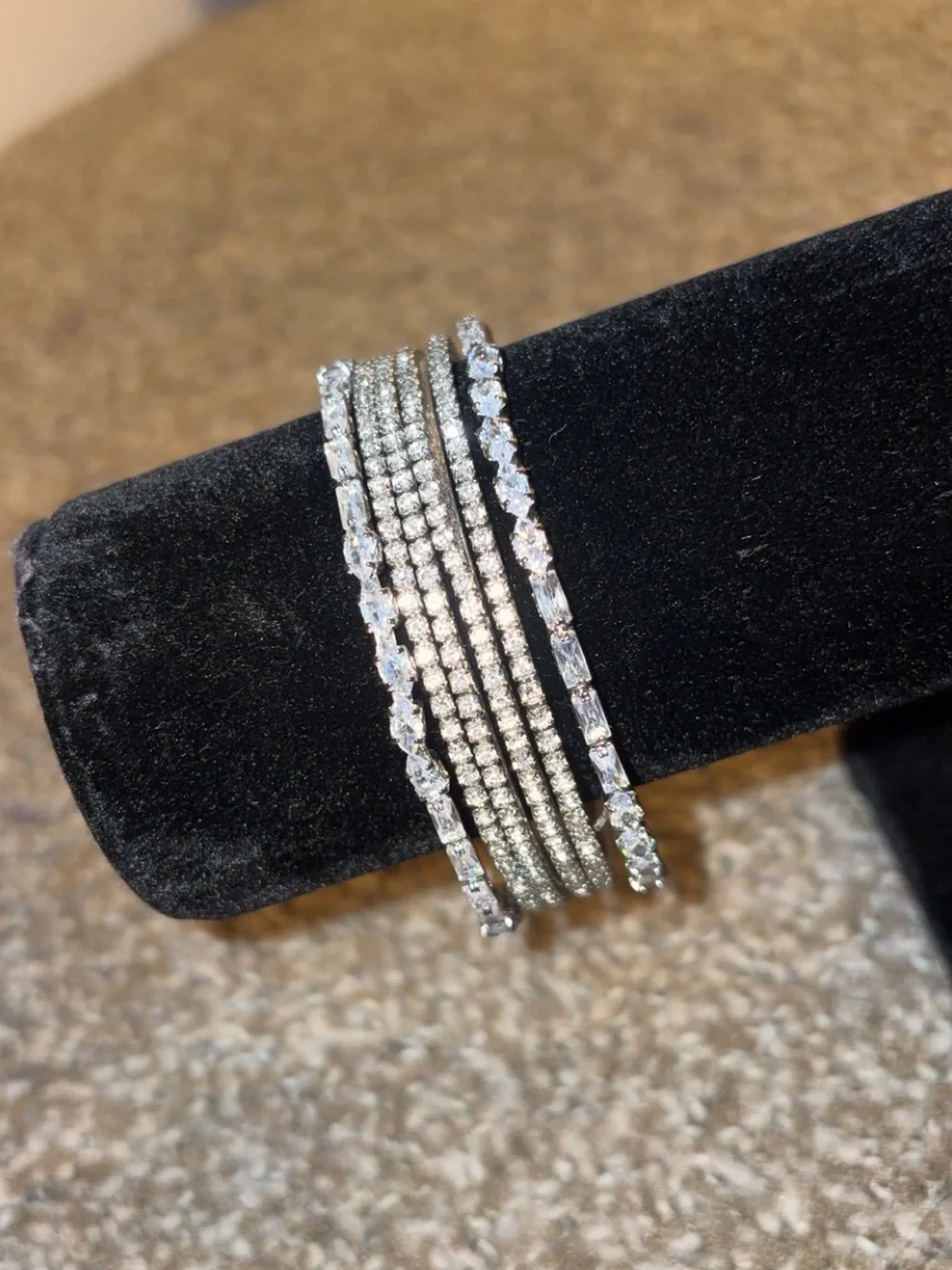 Sparkling Silver Multi-Row Crystal Stretch Bracelet - Picture 6 of 7